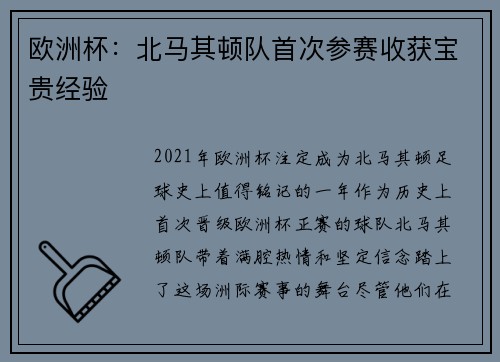 欧洲杯：北马其顿队首次参赛收获宝贵经验